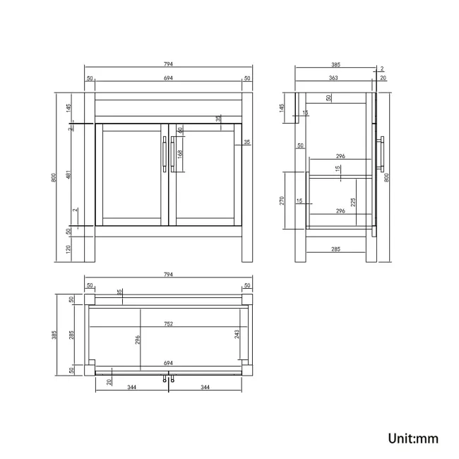Bermuda Inky Blue Vanity with Marble Top & Oval Counter Top Basin 800mm - Brass Knurled Handles