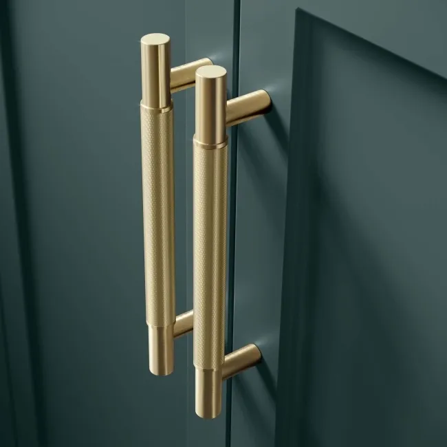 Bermuda Midnight Green Cabinet with Marble Top 600mm Excludes Counter Top Basin - Brass Knurled Handles