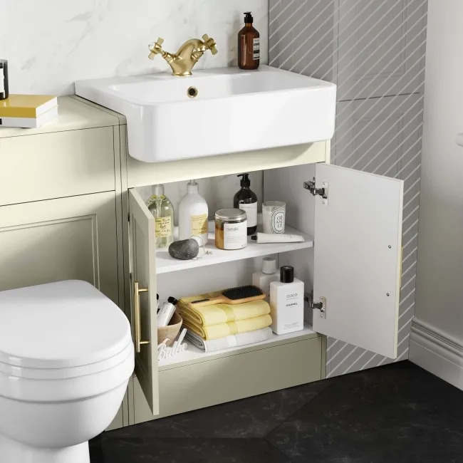 Monaco Chalk White Combination Vanity Basin and Seattle Toilet 1200mm - Brass Knurled Handles