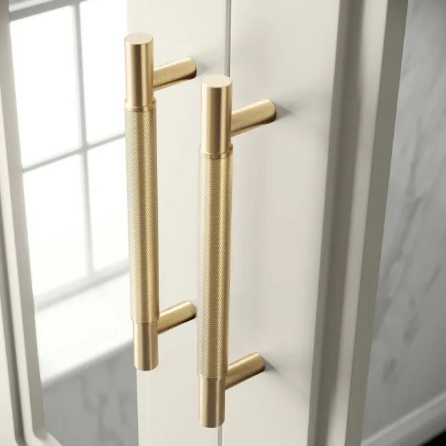 Chalk White Wall Hung Mirror Cabinet 700x600mm - Brass Knurled Handles