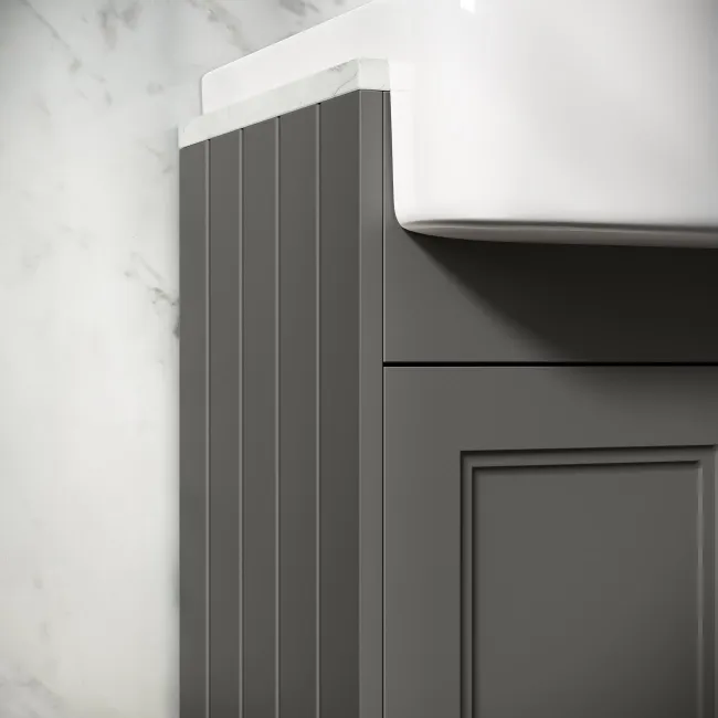 Monaco Graphite Grey Combination Vanity Basin with Marble Top 1200mm (Excludes Pan & Cistern) - Brass Knurled Handles