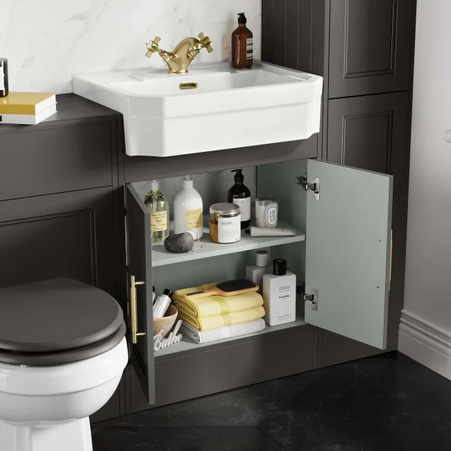 Monaco Graphite Grey Traditional Basin Vanity 600mm - Brass Knurled Handles