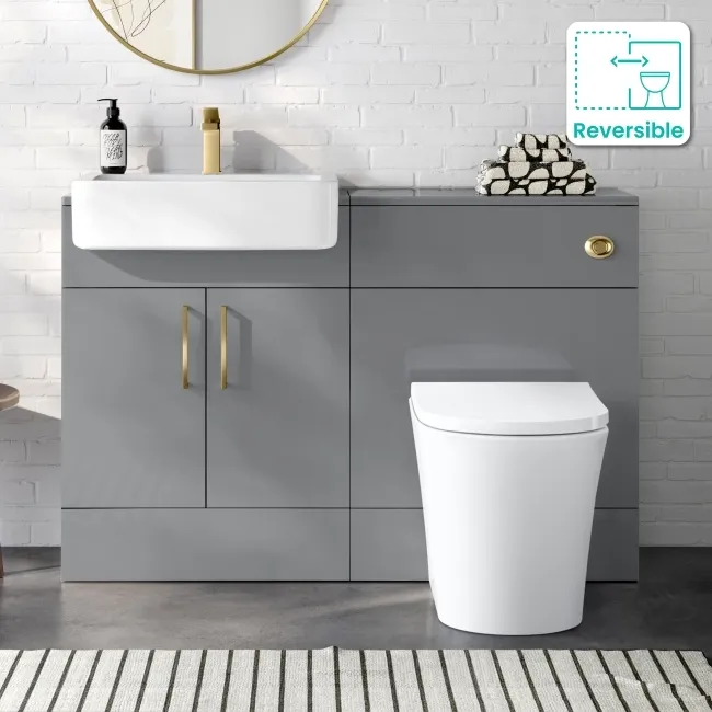 Harper Stone Grey Combination Vanity Basin and Tucson Toilet 1200mm - Brushed Brass Accents