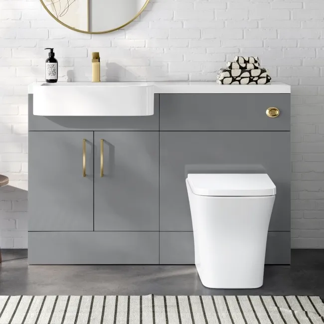 Harper Stone Grey Combination Vanity Basin and Houston Toilet 1200mm - Brushed Brass Accents - Left Handed