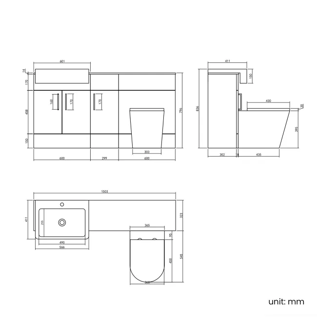 Harper Navy Blue Combination Vanity Basin with Marble Top & Boston Toilet 1500mm