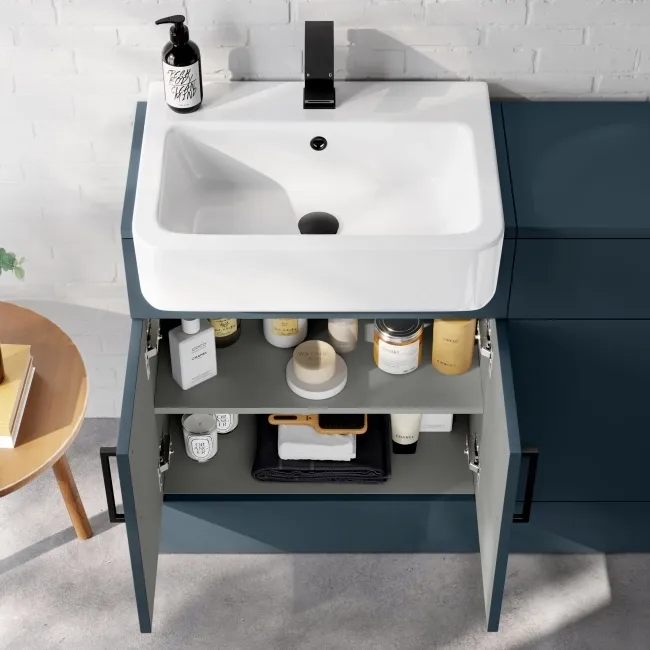 Harper Navy Blue Combination Vanity Basin and Tucson Toilet 1200mm - Black Accents