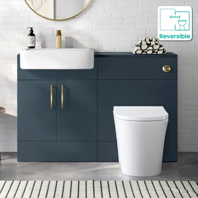 Harper Navy Blue Combination Vanity Basin and Tucson Toilet 1200mm - Brushed Brass Accents