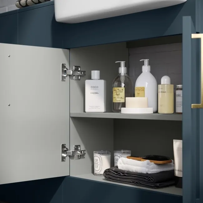 Harper Navy Blue Combination Vanity Basin and Boston Toilet 1500mm - Brushed Brass Accents