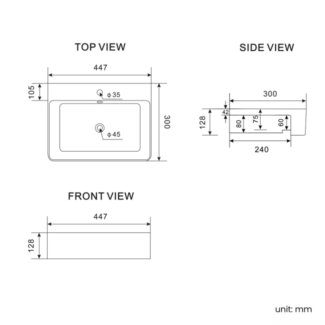 Harper Gloss White Vanity with Semi Recessed Basin 500mm - Brushed Brass Accents