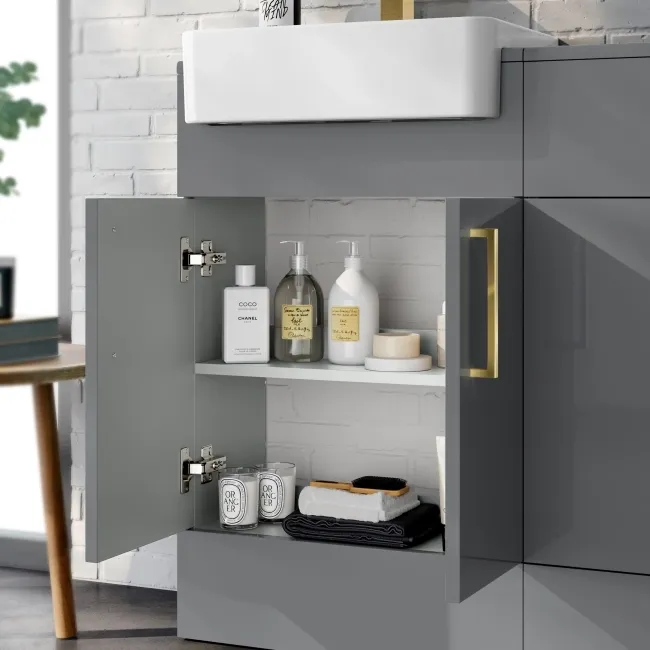 Harper Stone Grey Combination Vanity Basin & Tucson Toilet 1000mm - Brushed Brass Accents