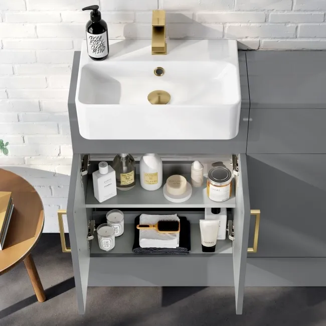 Harper Stone Grey Combination Vanity Basin & Tucson Toilet 1000mm - Brushed Brass Accents