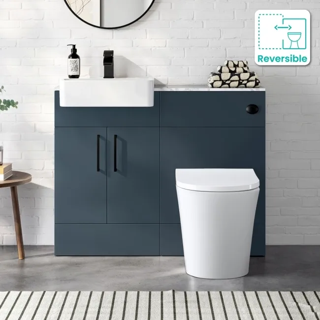 Harper Navy Blue Combination Vanity Basin with Marble Top & Tucson Toilet 1000mm - Black Accents
