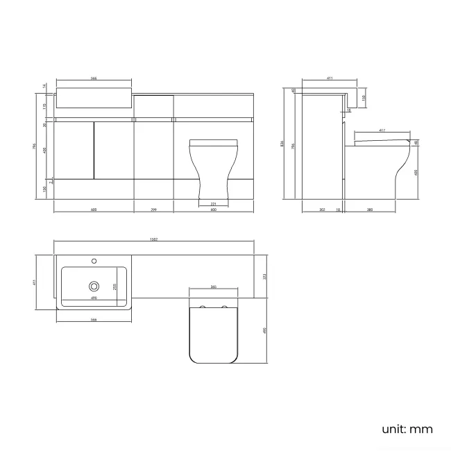 Foster Gloss White Combination Vanity Basin with Marble Top & Houston Toilet 1500mm