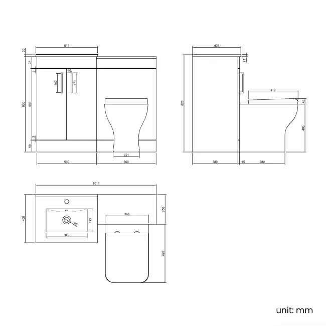 Mersey Gloss White Combination Vanity Basin and Houston Toilet 1000mm - Black Accents