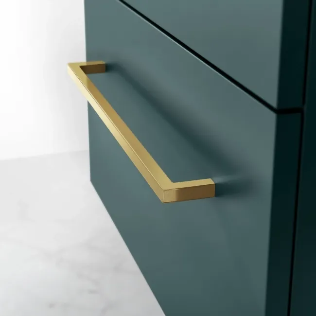 Elba Midnight Green Wall Hung Drawer Vanity with Marble Top & Cody Basin 600mm - Brushed Brass Accents