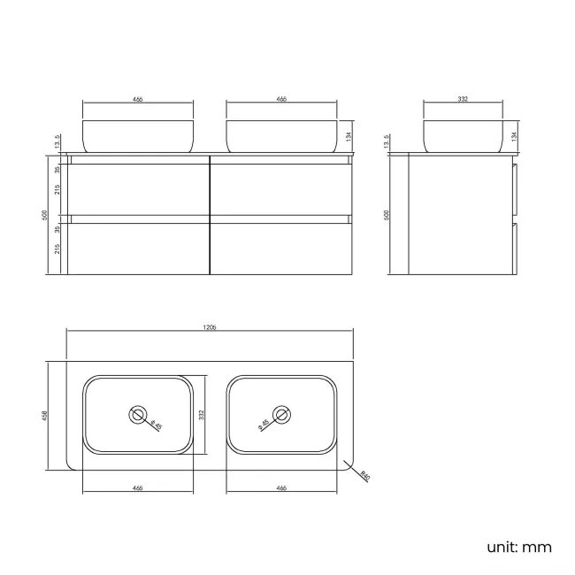 Corsica Gloss White Wall Hung Drawer Vanity with Marble Top & Curved Counter Top Basin 1200mm