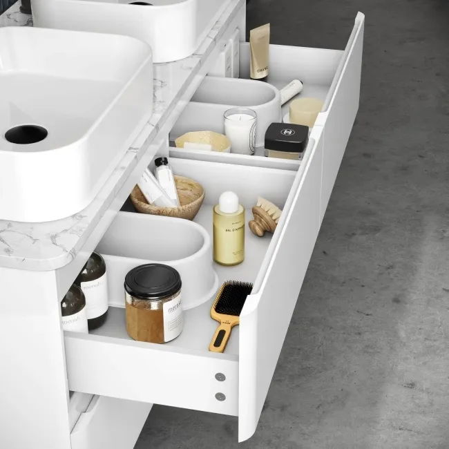 Corsica Gloss White Wall Hung Drawer Vanity with Marble Top & Marin Basin 1200mm