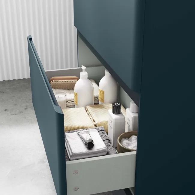 Corsica Inky Blue Vanity Drawer with Marble Top & Curved Counter Top Basin 800mm