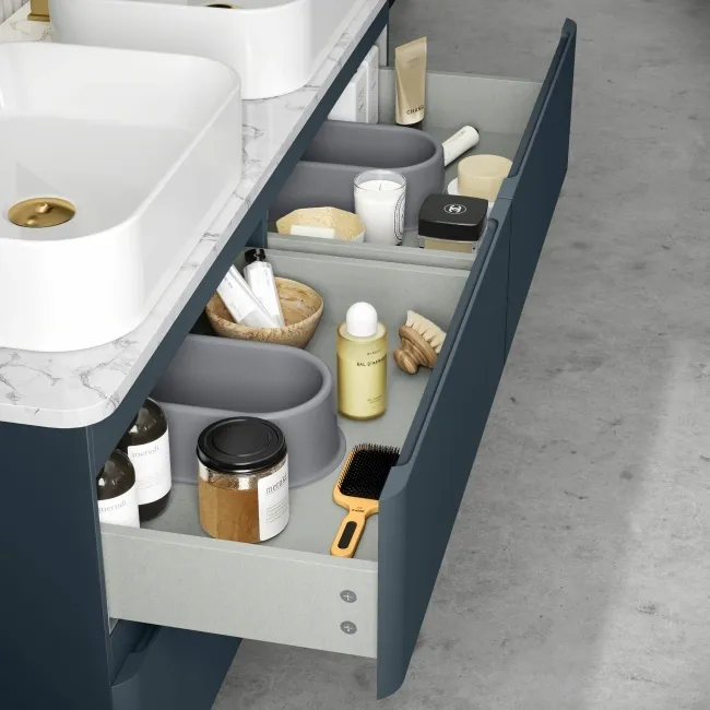 Corsica Inky Blue Wall Hung Drawer Vanity with Marble Top & Marin Basin 1200mm