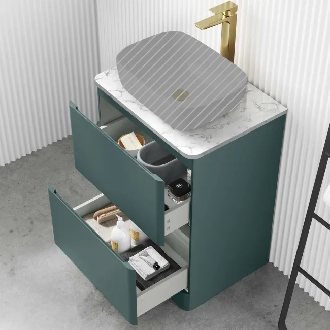 Corsica Midnight Green Drawer Vanity with Marble Top 600mm - Excludes Counter Top Basin