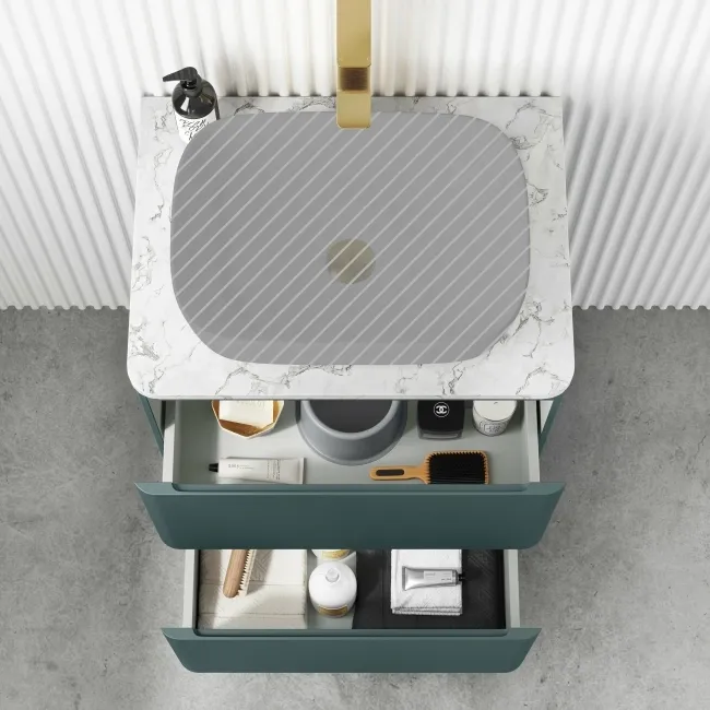 Corsica Midnight Green Drawer Vanity with Marble Top 600mm - Excludes Counter Top Basin