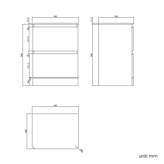 Corsica Midnight Green Drawer Vanity with Marble Top 600mm - Excludes Counter Top Basin