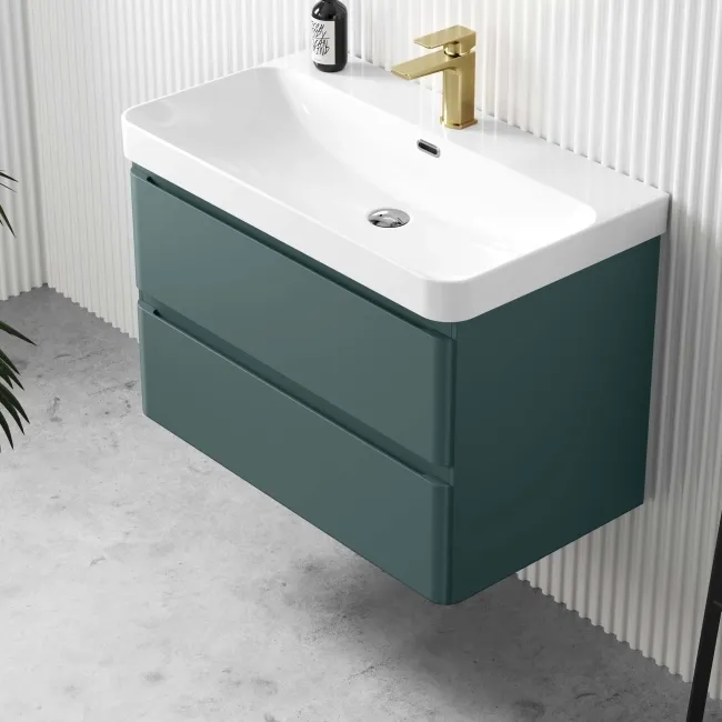 Corsica Midnight Green Wall Hung Basin Drawer Vanity 800mm