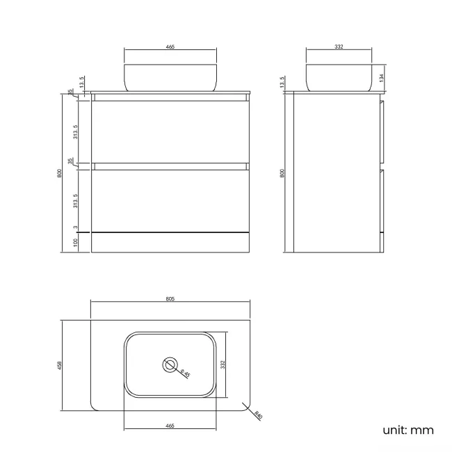 Corsica Midnight Green Vanity Drawer with Marble Top & Curved Counter Top Basin 800mm