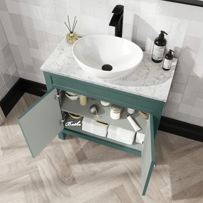 Bermuda Midnight Green Vanity with Marble Top & Oval Counter Top Basin 800mm