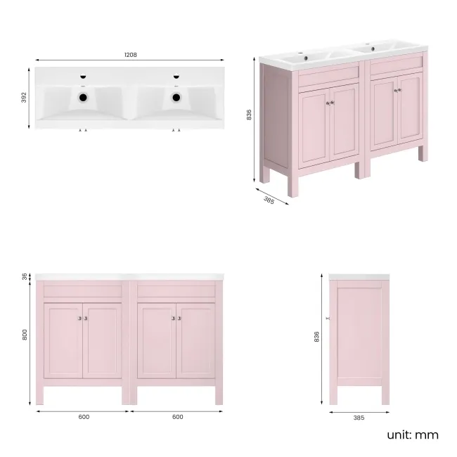 Bermuda Cashmere Pink Double Basin Vanity 1200mm