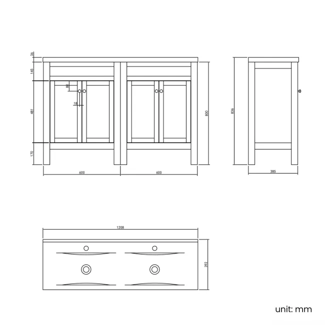 Bermuda Cashmere Pink Double Basin Vanity 1200mm
