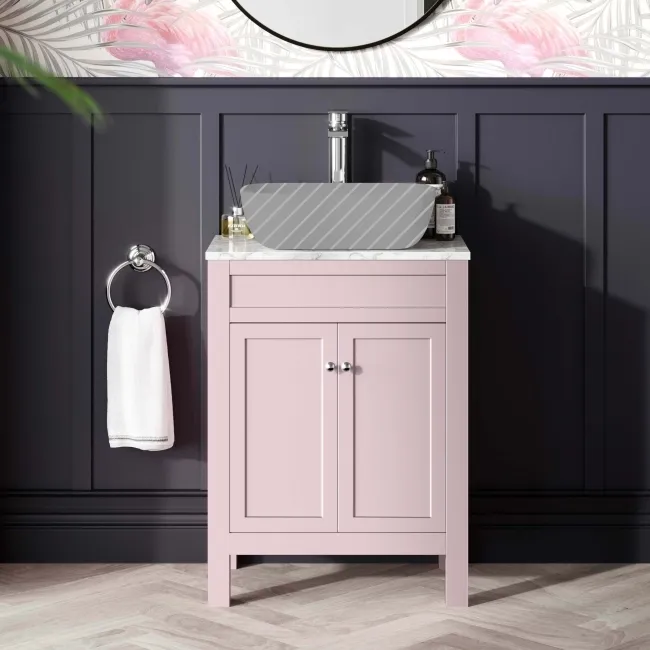 Bermuda Cashmere Pink Cabinet with Marble Top 600mm - Excludes Counter Top Basin