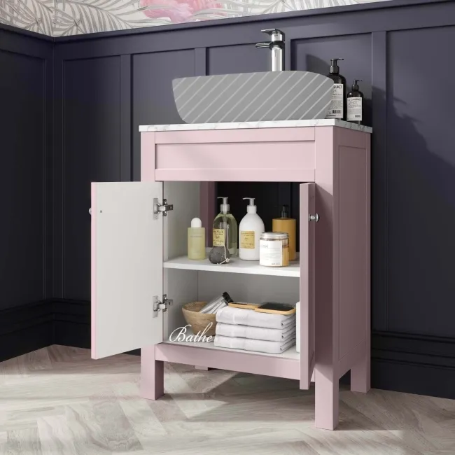 Bermuda Cashmere Pink Cabinet with Marble Top 600mm - Excludes Counter Top Basin
