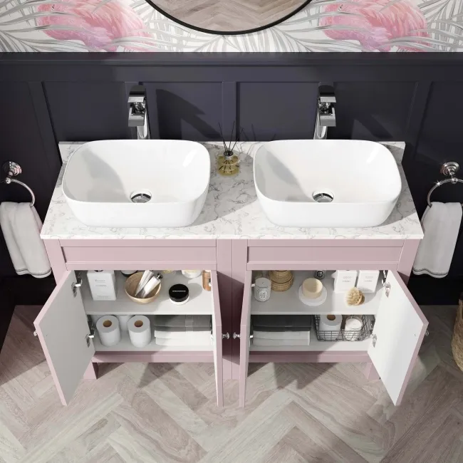 Bermuda Cashmere Pink with Marble Top & Curved Counter Top Basin 1200mm