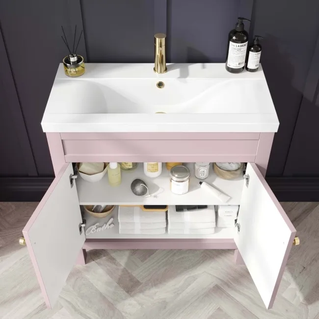 Bermuda Cashmere Pink Basin Vanity 800mm - Brushed Brass Accents
