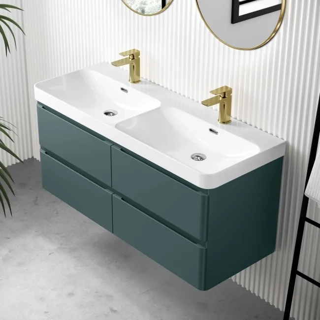 Corsica Midnight Green Wall Hung Double Basin Drawer Vanity 1200mm