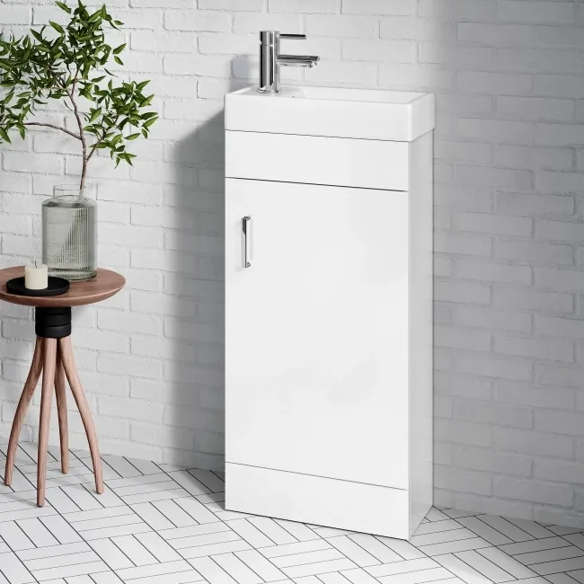 Quartz Gloss White Cloakroom Floor Standing Basin Vanity 400mm