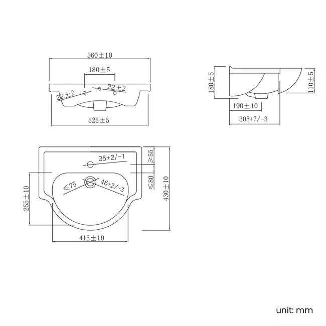 Quartz Gloss White Vanity with Semi Recessed Basin 550mm - Black Accents