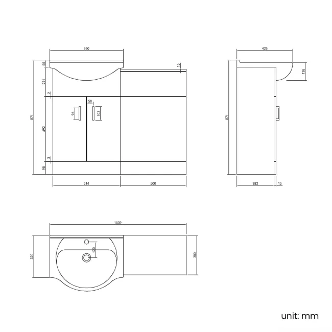 Quartz Gloss White Basin Vanity and Back To Wall Toilet Unit 1050mm (Excludes Toilet) - Black Accents