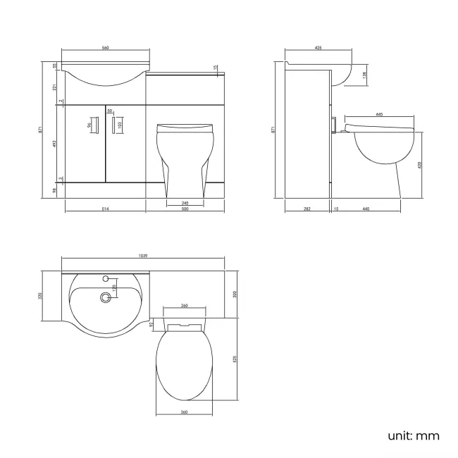 Quartz Gloss White Combination Vanity Basin and Austin Toilet 1050mm - Black Accents