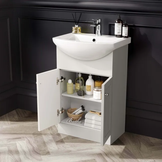 Capri Cotton White Vanity with Semi Recessed Basin 550mm - Chrome Handles