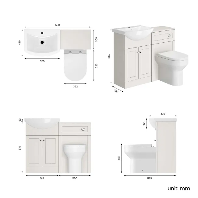 Capri Cotton White Combination Vanity Basin and Denver Toilet 1050mm - Chrome Handles