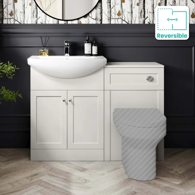 Capri Cotton White Basin Vanity and Back To Wall Unit 1150mm (Excludes Toilet) - Chrome Handles