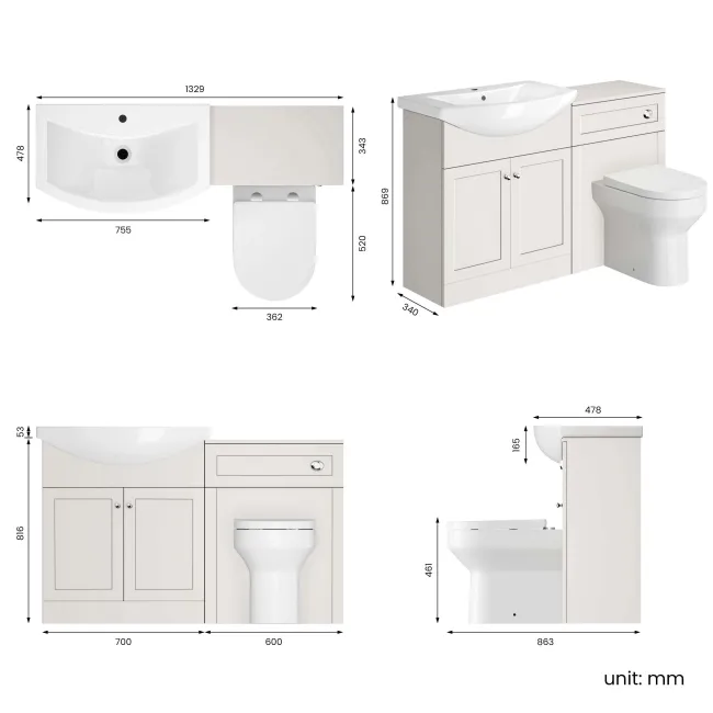 Capri Cotton White Combination Vanity Basin and Denver Toilet 1350mm - Chrome Handles