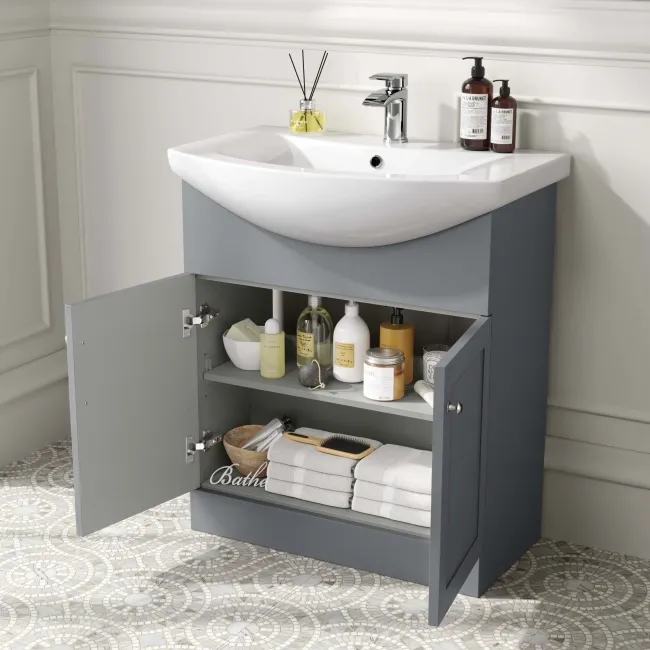 Capri Fog Grey Basin Vanity and Back To Wall Unit 1350mm (Excludes Toilet) - Chrome Handles