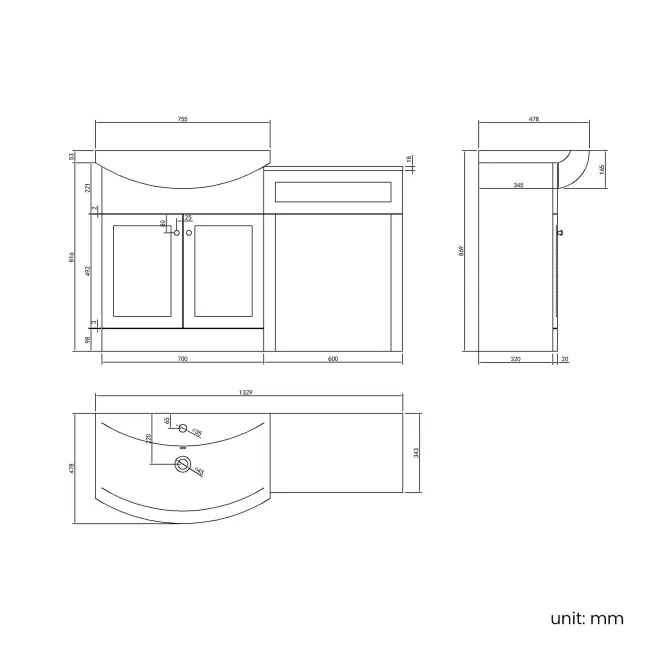Capri Fog Grey Basin Vanity and Back To Wall Unit 1350mm (Excludes Toilet) - Chrome Handles