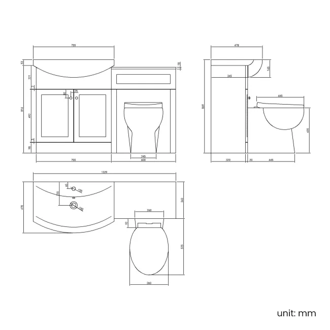 Capri Fog Grey Combination Vanity Basin and Austin Toilet 1350mm - Chrome Handles