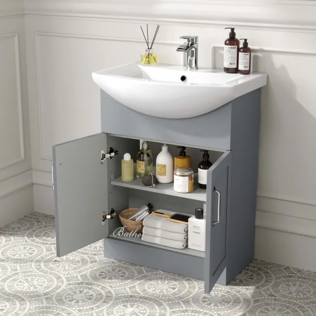 Capri Fog Grey Vanity with Semi Recessed Basin 650mm - Traditional Handles