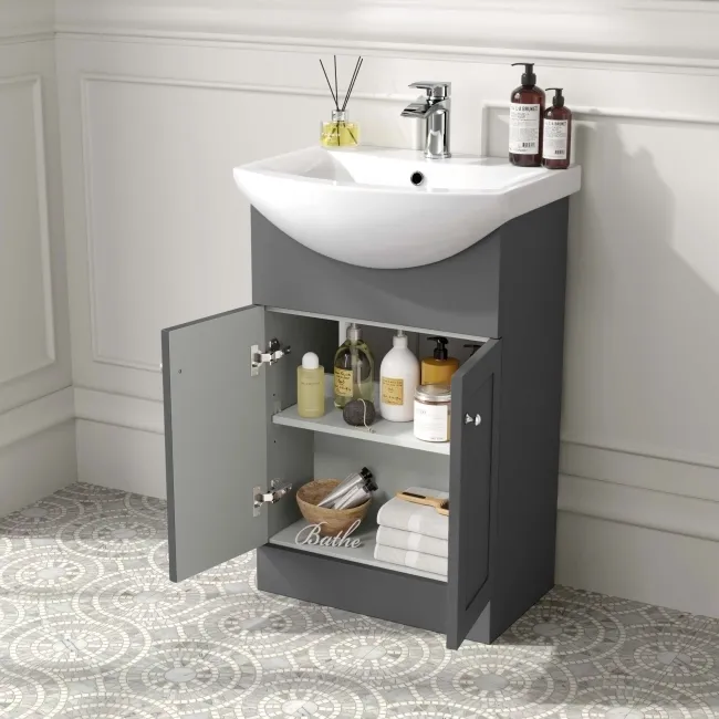 Capri Slate Grey Vanity with Semi Recessed Basin 550mm - Brushed Handles
