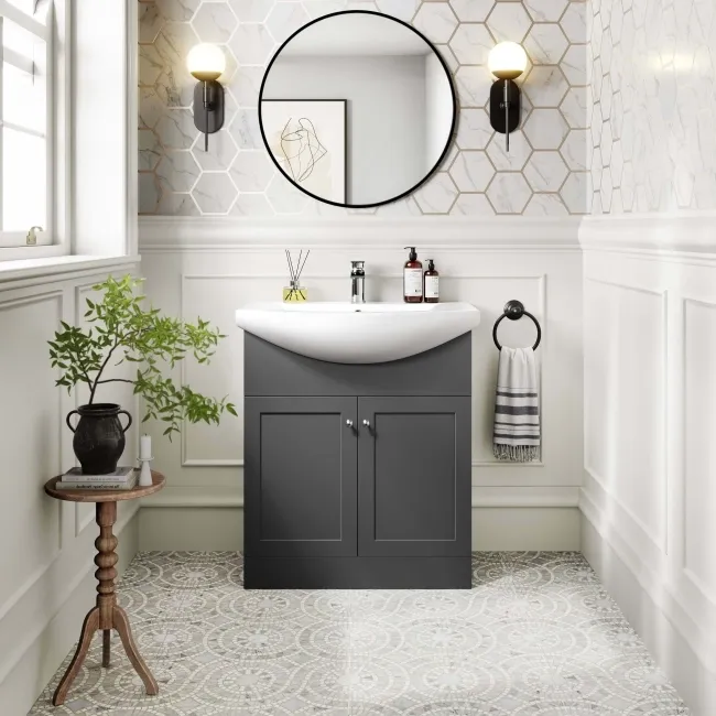 Capri Slate Grey Vanity with Semi Recessed Basin 750mm - Brushed Handles